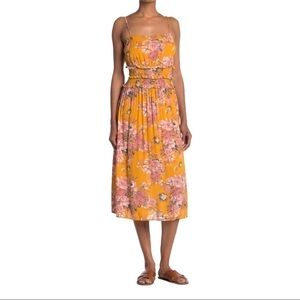 New! Lush Bohemian Yellow Floral Spaghetti Strap Midi Dress NWOT